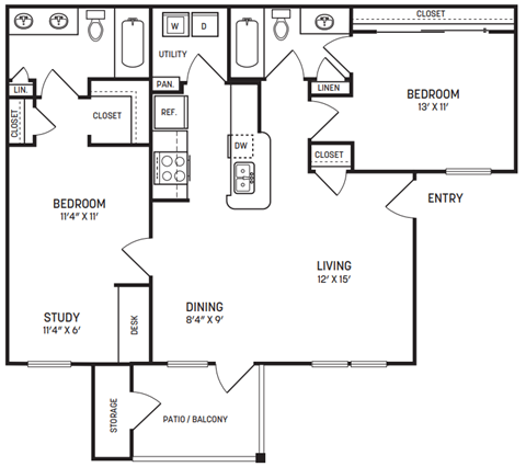 A black and white floor plan of a house with labeled rooms.