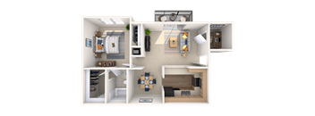 1 Bed 1 Bath Floor Plan at Peachtree Place, Columbia, SC 29210