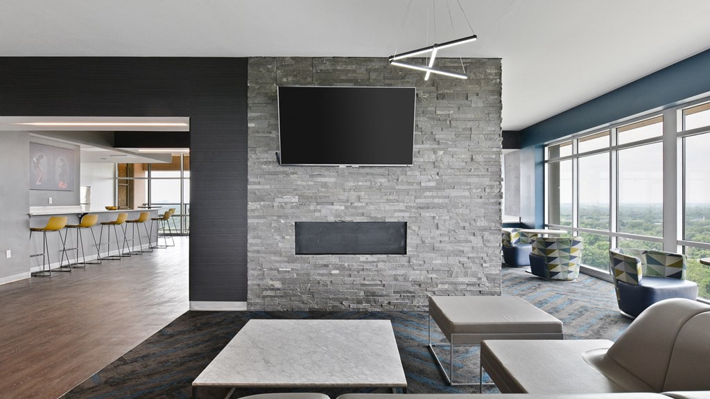 Lounging space with TVs and Seating at CityView on Meridian, Indianapolis, IN,46208