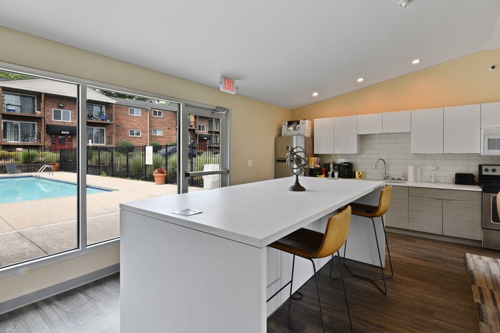 Clubhouse kitchen and dining area at Heritage Hill Estates Apartments, Cincinnati, Ohio 45227