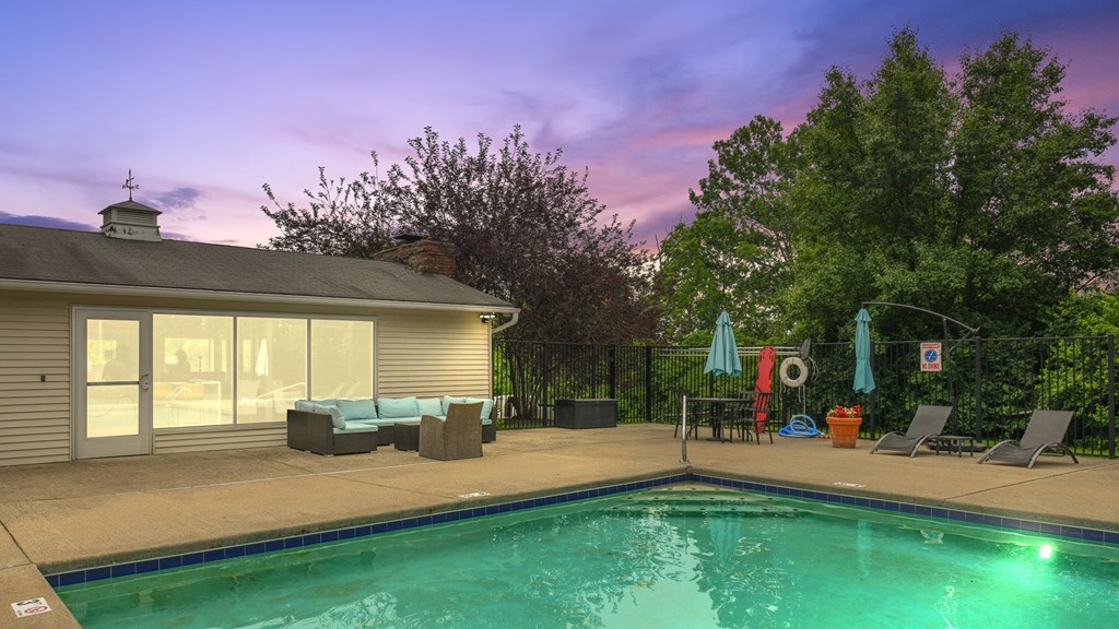 Sparking Swimming Pool at Sunset at Heritage Hill Estates Apartments, Cincinnati, Ohio 45227