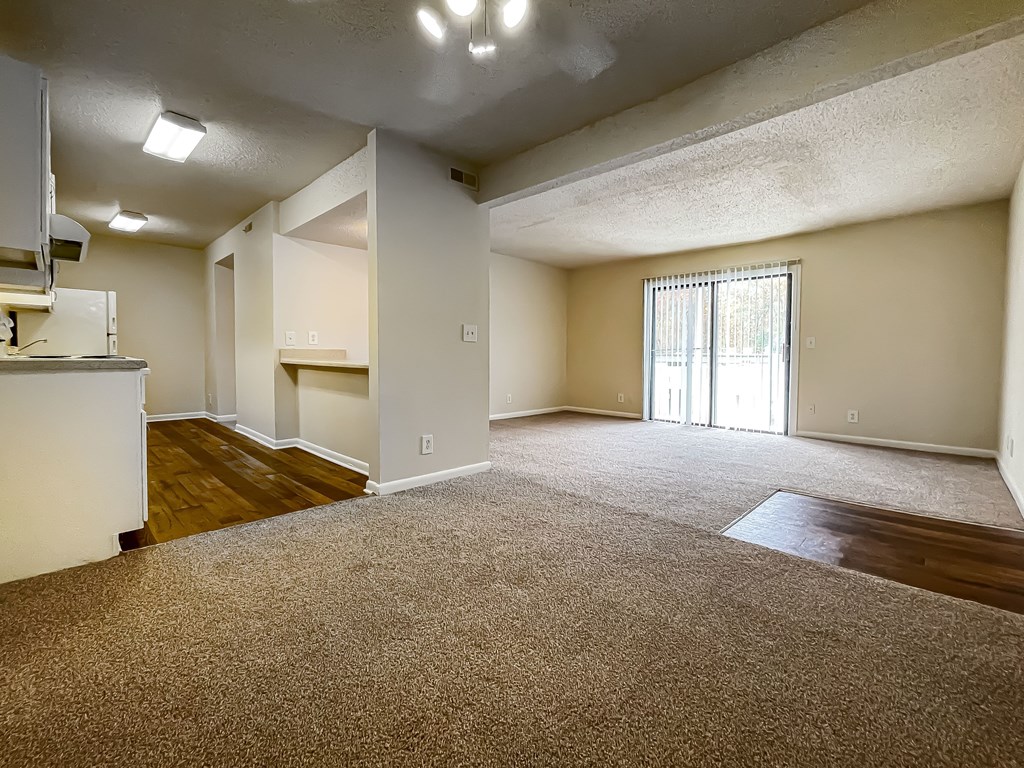 A spacious living room with a carpeted floor and a window with blinds. A spacious living room with a carpeted floor and a window with blinds.at Peachtree Place, South Carolina