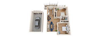 bedroom floor plan an open concept living room and kitchen with a dining area and a car garage