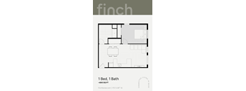 A floor plan for a 1 Bed, 1 Bath apartment at finchboise.com.
