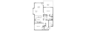 2 Bed 1 Bath Floor Plan at Ashlyn Place Apartments, Missoula, Montana