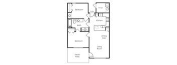 2 Bedroom 1 Bath Floorplan at Ashlyn Place Apartments, Missoula