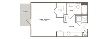 a floor plan of a studio apartment with a bedroom and a living room