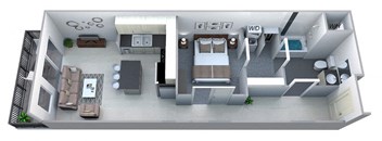 1 bed 1 bath floor plan at Cycle Apartments, Fort Collins