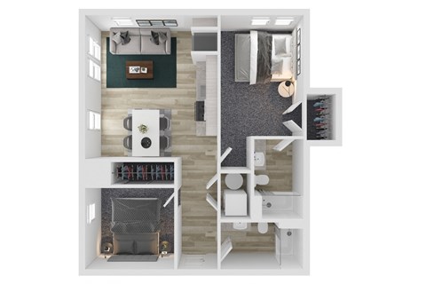 B2 Level 1 Two Bedroom Two Bathroom Floorplan1 at The Clara, Idaho, 83616