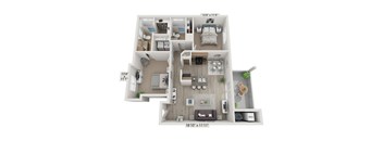 A floor plan of a two-bedroom apartment with dimensions.