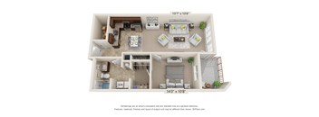 a stylized floor plan of a 1 bedroom apartment  at Brooklyn West, Missoula