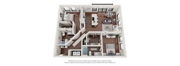 A 3D floor plan of a house with labeled rooms.