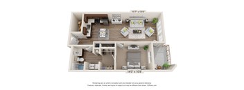 bedroom floor plan an in 1 bed 1 bath, opens a dialog  at Brooklyn West, Missoula, 59808