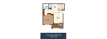 The Pin Oak one-bedroom one-bathroom floor plan at Country Oaks Apartments in Utah, 84015