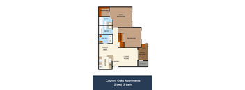The Summard Oak two-bedroom, two-bathroom floor plan with  at Country Oaks Apartments in Clearfield, 84015