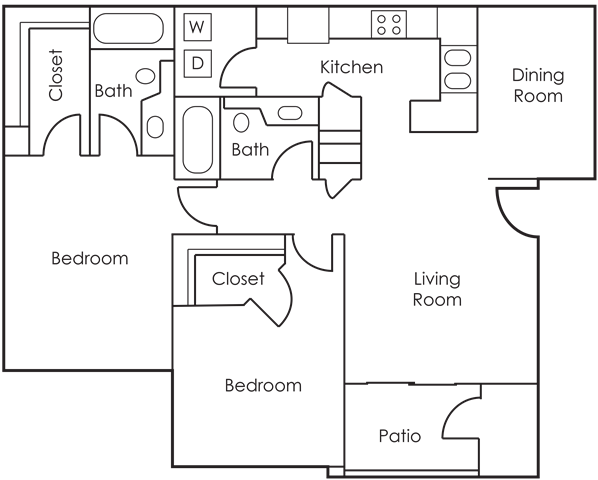 2BD x 2BA Floor Plan at Village at Westmeadow Apartments, Colorado Springs, CO