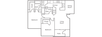 2BD x 2BA Floor Plan at Village at Westmeadow Apartments, Colorado Springs, CO