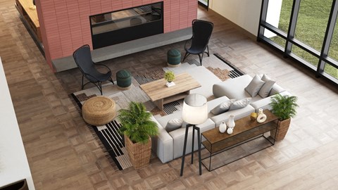 a living room filled with furniture and a fire place