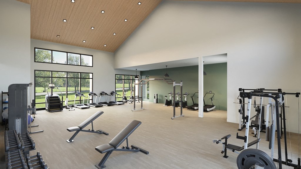 a gym with weights and other exercise equipment