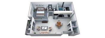 1 bed 1 bath floor plan B at Cycle Apartments, Fort Collins, Colorado
