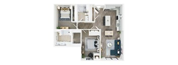 A top-down view of a modern apartment layout.