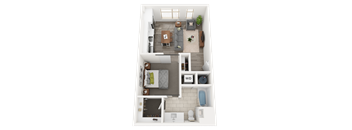 a 3d rendering of a bedroom with a living room