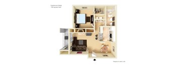 1 Bedroom 1 Bath Floor Plan at Edgewater Apartments, Boise, 83703