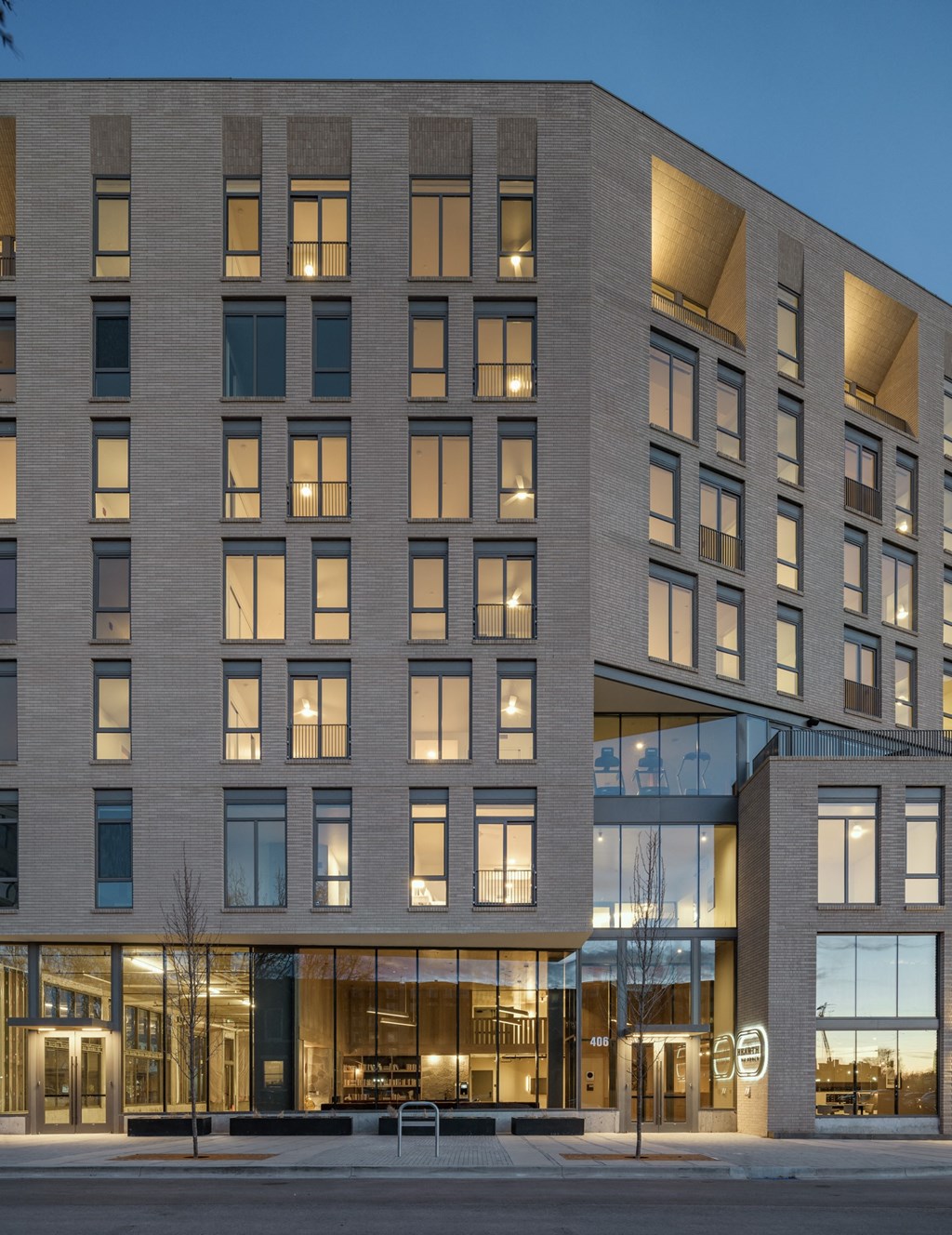 a rendering of the facade of a building with many windows