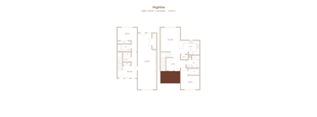 A floor plan of a Highline property with 2 bedrooms, 2 bathrooms, and a 1230 square foot garage.