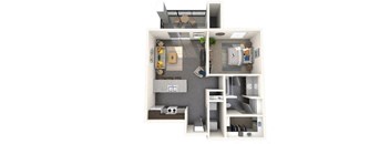 One Bedroom, One Bathroom Small Floor Plan at Jasper Apartments, Meridian