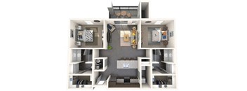 Two Bedroom, Two Bathroom Large Floor Plan at Jasper Apartments, Meridian, ID, 83642