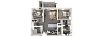 Two Bedroom, Two Bathroom Small Floor Plan at Jasper Apartments, Idaho, 83642