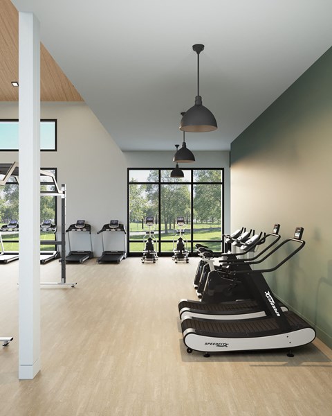 a gym with treadmills and exercise machines