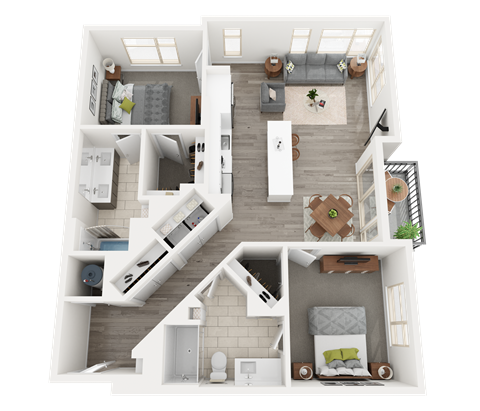 a 3d floor plan of a home with a bedroom and living room