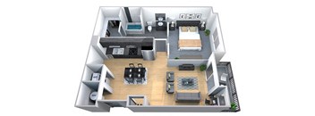 1 bed 1 bath floor plan D at Cycle Apartments, Fort Collins, CO, 80525