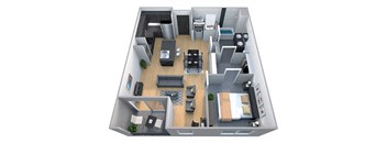 1 bed 1 bath floor plan E at Cycle Apartments, Fort Collins, 80525