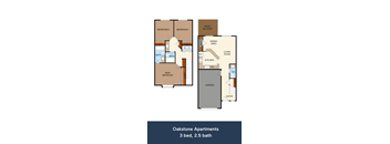 The Burr Oak floor plan with 3-bedroom and 2.5 bathrooms at Oakstone Apartments in Clearview 84015