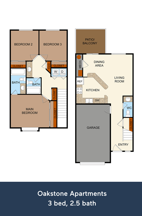 3 Bedroom Floor Plan at Oakstone Apartments, Clearfield