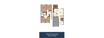 The English Oak floor plan with 4-bedrooms and 2.5 bathrooms at Oakstone Aparmtents in Clearview, UT 84015