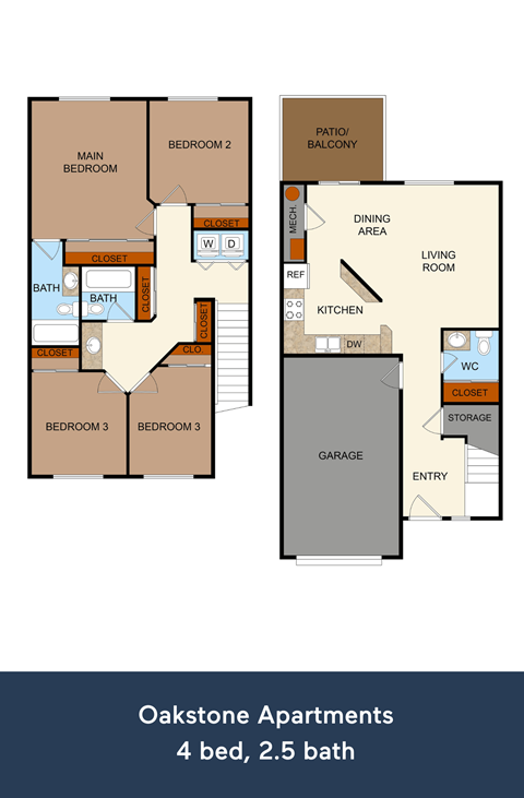 4 Bedroom Floor Plan at Oakstone Apartments, Clearfield, UT