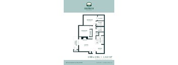 A floor plan for a 2 bedroom, 2 bath apartment at Edgewater Apartments.