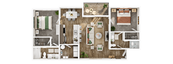 2Bed 2Bath Floorplan at Silverbrook Apartments, Kalispell, Montana 59901
