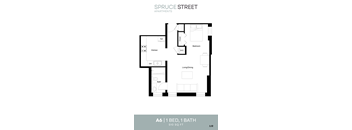 A floor plan for an apartment on Spruce Street with one bedroom and one bath.