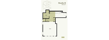A floor plan for Studio B shows a bathroom, a workspace, and a loft.