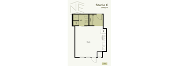 A floor plan for Studio C shows a bathroom, closet, and kitchenette.