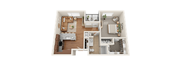 A1, 1 bed 1 bath floor plan at Sylvan Uptown,Colorado, Denver