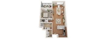 A2, 1 bed 1 bath floor plan at Sylvan Uptown, Denver, CO, 80203