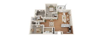B1, 1 bed 1.5 bath floor plan with a den at Sylvan Uptown, Denver, CO