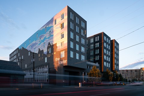 The Towler building is a modern structure with a unique design.