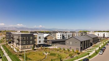 an aerial view of an urban neighbourhood with houses and cars